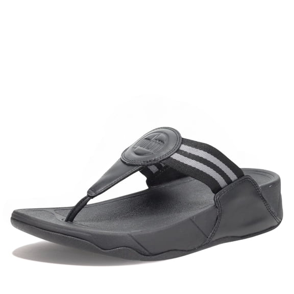 FitFlop Walkstar All Black Slip On Open Toe Strappy Stretchy Flat Slides Sandals (All Black, 6.5)