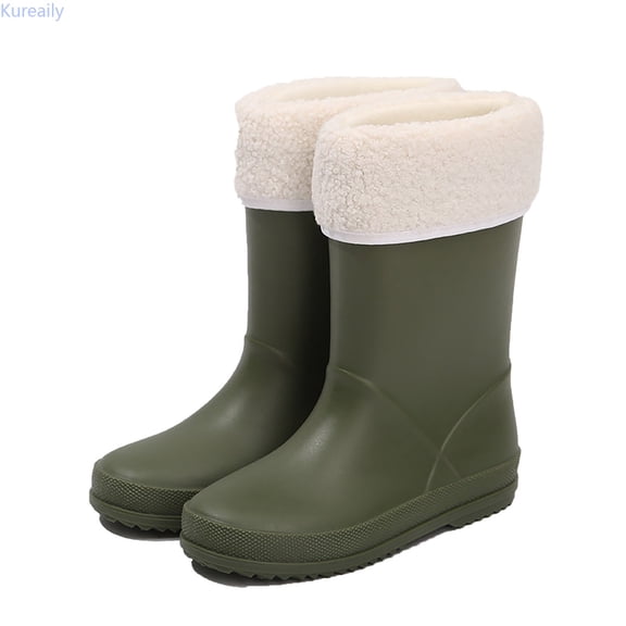 Kureaily Children's Rain Shoes Non Soft Soles Lightweight Children Boys And Girls Baby Rain Boots Baby Water Shoes With Cottonblend Cover Style 5-6 Years