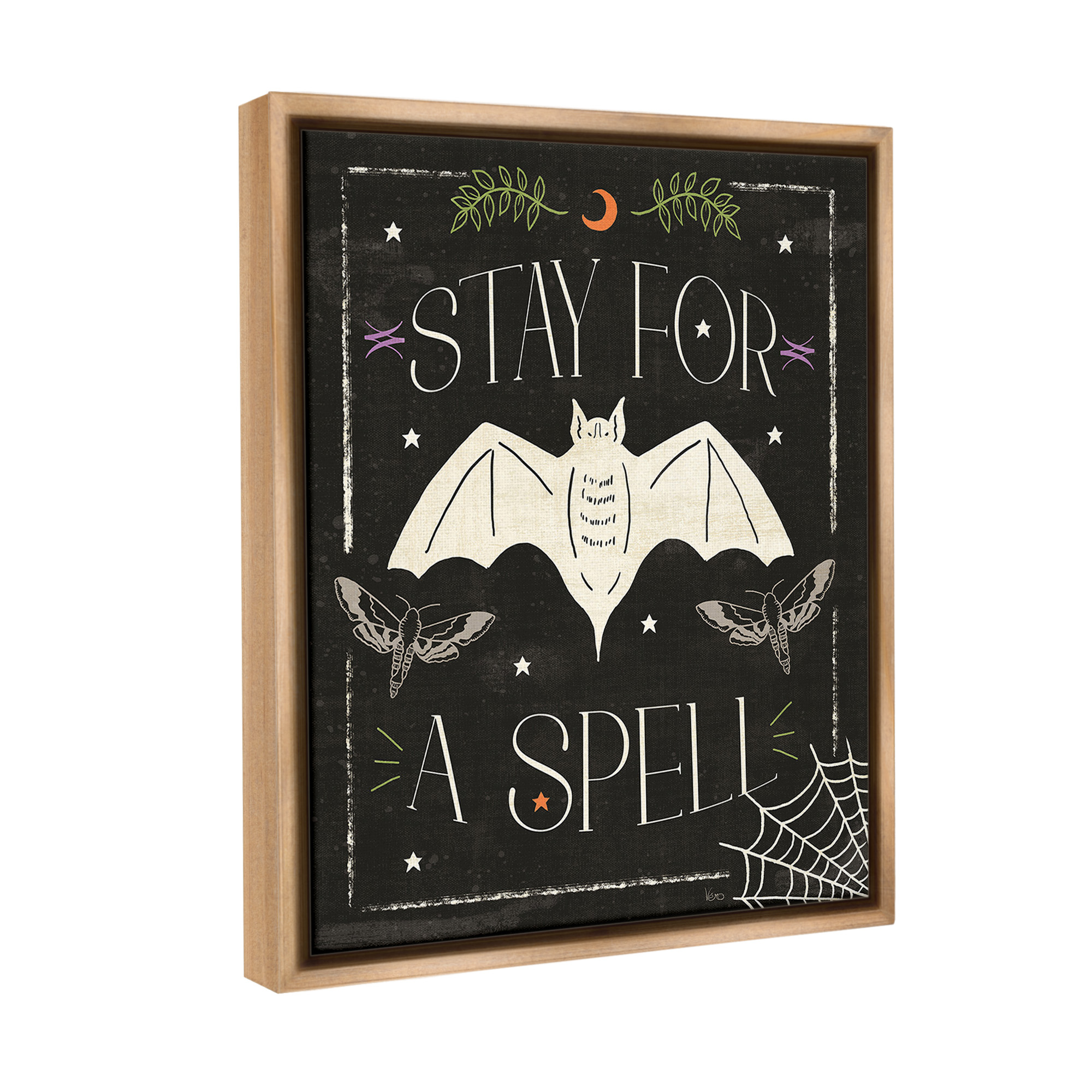 Stupell Industries Stay For A Spell Phrase Holiday Painting Brown Floater Framed Canvas Art Print Wall Art, 25 x 31