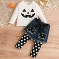 thumbnail image 2 of Odeerbi Kids Girls Cotton Clothes Fall Winter Outfits Set Children Long Sleeve Ghost Face T-shirt Polka Leggings Denim Shorts Three Piece Set White, 2 of 7