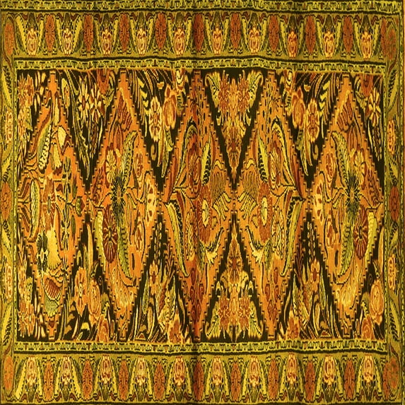 Ahgly Company Machine Washable Indoor Square Persian Yellow Traditional Area Rugs, 4' Square