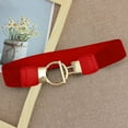 thumbnail image 4 of CBGELRT Stretch Belts for Women Plus Size Wide Leather Waist Belt for Jeans Dress Sweater Coat with Buckle Elastic Waistband, Red, 4 of 4