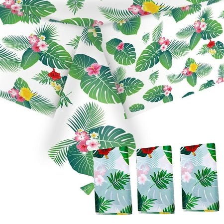 

3 Pack Hawaiian Luau Tablecloths Hawaii Party Decoration Disposable Waterproof Table Covers Green Palm Leaves for Summer Beach Pool Tropical Hawaii Party Supplies