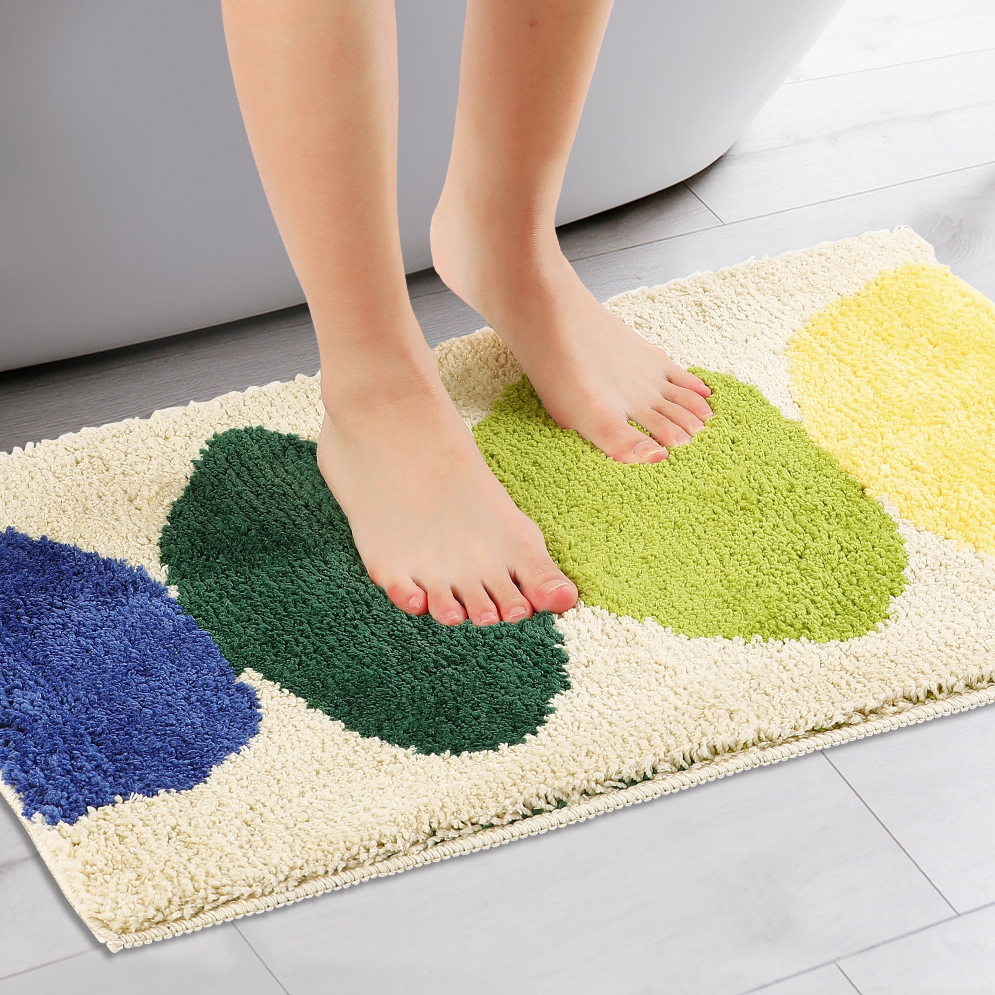 Unique Bargains 2 Pcs Printing Bath Mats Non-Slip Quick Dry Rugs for Bathroom Beige 18" x 26"