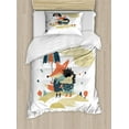 thumbnail image 1 of Autumn Twin Size Duvet Cover Set, Fox and Hedgehog Animal Couple Walking with an Umbrella Falling September Leaves, Decorative 2 Piece Bedding Set with 1 Pillow Sham, Multicolor, by Ambesonne, 1 of 3