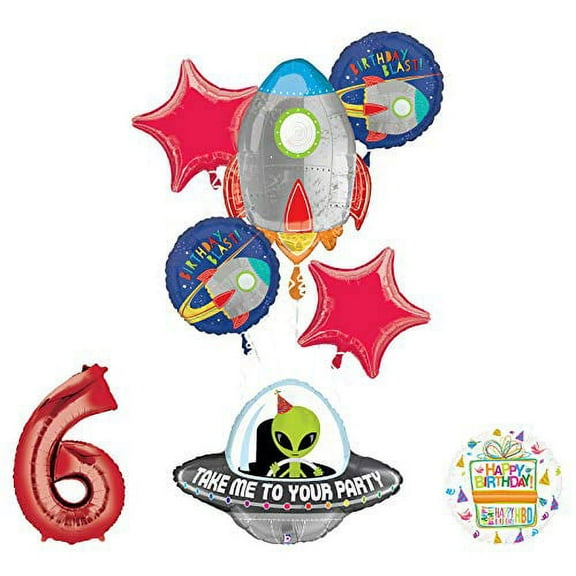 Mayflower Products Blast Off Space Alien 6th Birthday Party Supplies Balloon Bouquet Decoration