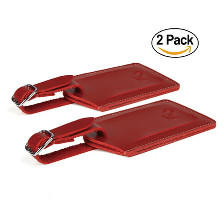 Luggage Tags & Travel Bag Tags Using Genuine Leather by SwissElite, 2 pieces Set in 4 (Best Golf Bag Tags)