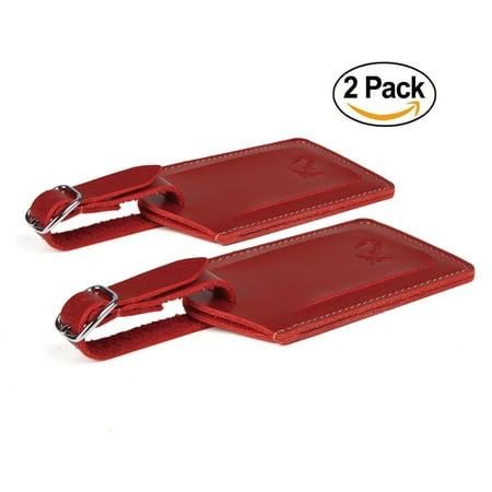 Leather Italian Genuine Luggage Set - Luggage Tags & Travel Bag Tags Using Genuine Leather by SwissElite, 2 pieces Set in 4 Colors