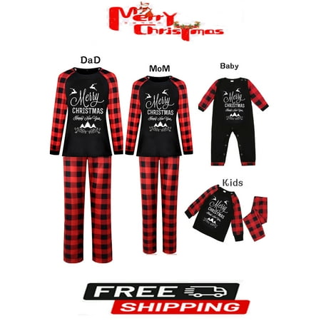 

Matching Family Pajamas Sets Christmas PJ s Letter Print Top and Plaid Pants Jammies Sleepwear