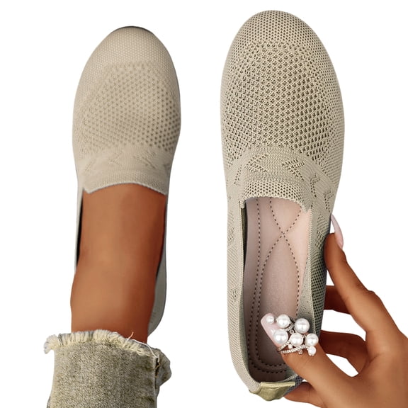 CHICVOMEY Knit Mesh Loafers for Women Slip On Ballet Flats Round Toe Flats with Cushion Insole Flats for Women Casual Work