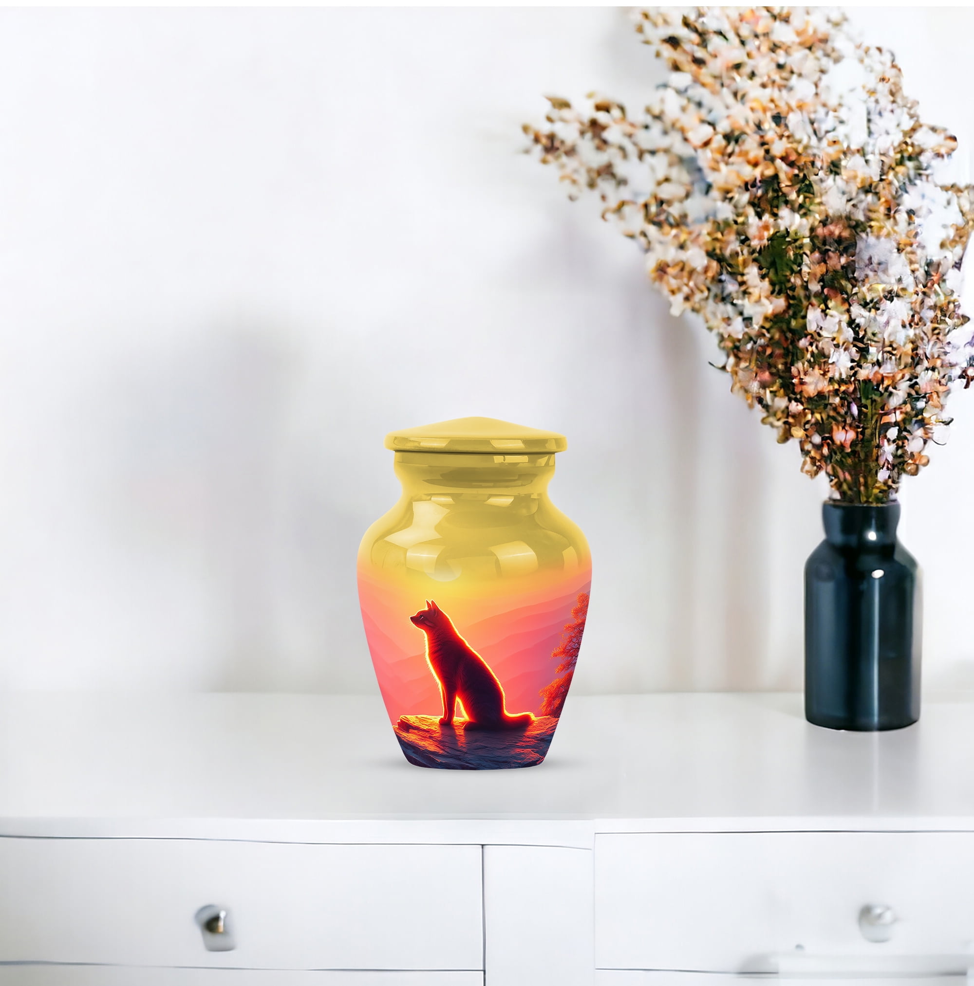 Cat Cremation Urn For Human Ashes Men And Woman - Yellow Mini Urns For Adult Male Small - Funeral Urns For Human Ashes Adult For Female - Keepsake Urn For Daughter And Son 3 Inch