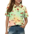 thumbnail image 7 of Hearthz Girls Polo Uniform Shirt Cherry Floral Printed Short Sleeve Boys' Tops, Tees & Shirts Lapel Collar Back To School Clothes for Teen Girls School Uniform 5-6Y, 7 of 7