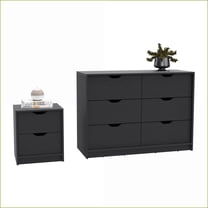 Bedroom Furniture Set 2-Piece Double Dresser & Nightstand Modern Particle Board Black for Bedroom | Double Dressers | Particle Board