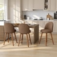 thumbnail image 2 of Hawsaiy Modern Swivel Bar Stools Set of 3, 26" Counter Height Bar Stools with Back, Upholstered Chenille Bar Chairs, Solid Wood Legs Kitchen Island Stools with Footrest, Brown, 2 of 12