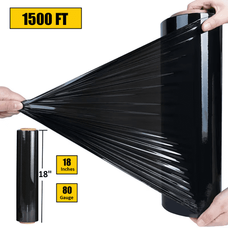 BESTONE Stretch Wrap, 1500 FT x 18" x 80 Gauge Heavy Duty Stretch Film Roll, Plastic Shrink Wrap Pallet Wrap for Moving Shipping Packaging Packing Trucking, Black, 1 Roll