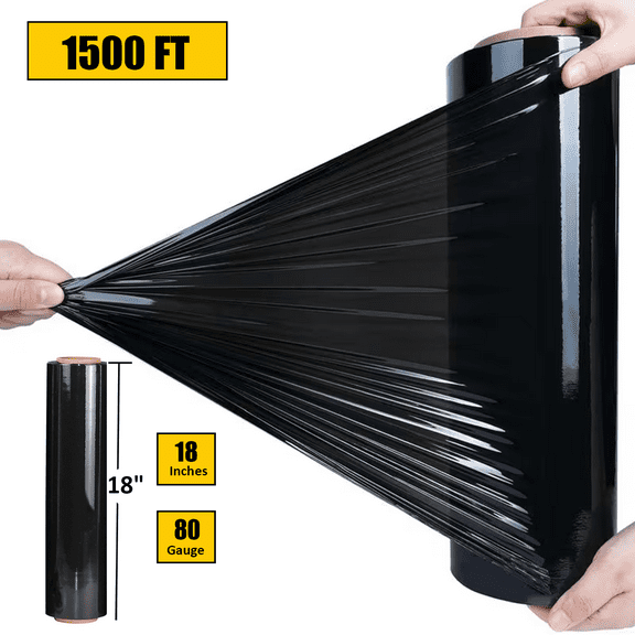 BESTONE Stretch Wrap, 1500 FT x 18" x 80 Gauge Heavy Duty Stretch Film Roll, Plastic Shrink Wrap Pallet Wrap for Moving Shipping Packaging Packing Trucking, Black, 1 Roll