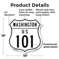 thumbnail image 2 of Washington Route Marker Shield Sign Us 101 18 inch X 18 inch Shield Shaped Commercial Grade Plastic Sign Weather Resistant, UV Protected for Workplace Made in the USA, 2 of 7