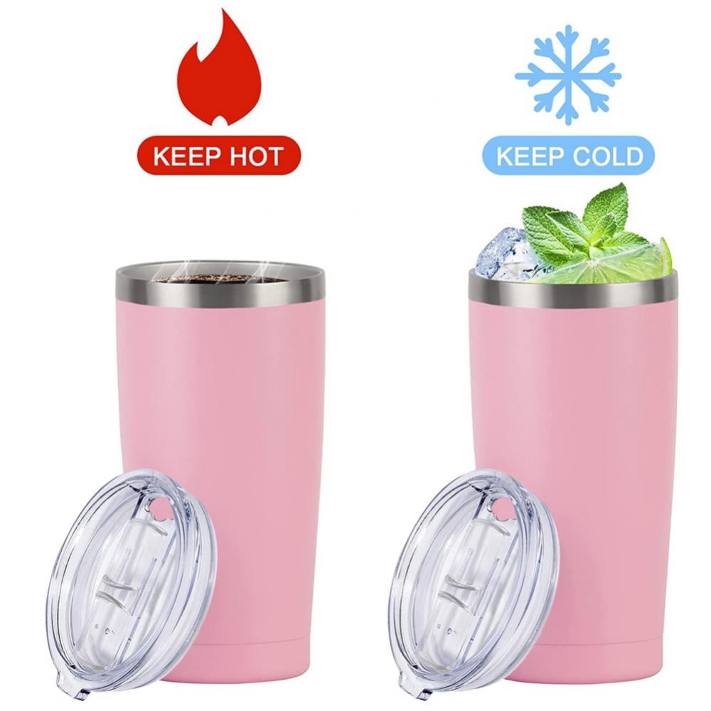 Stainless steel Durable Powder Coated Coffee Cup Stainless Steel Double Wall Vacuum Insulated Travel Mug Light pink, 4pack 20oz/4pack Tumbler with lid 