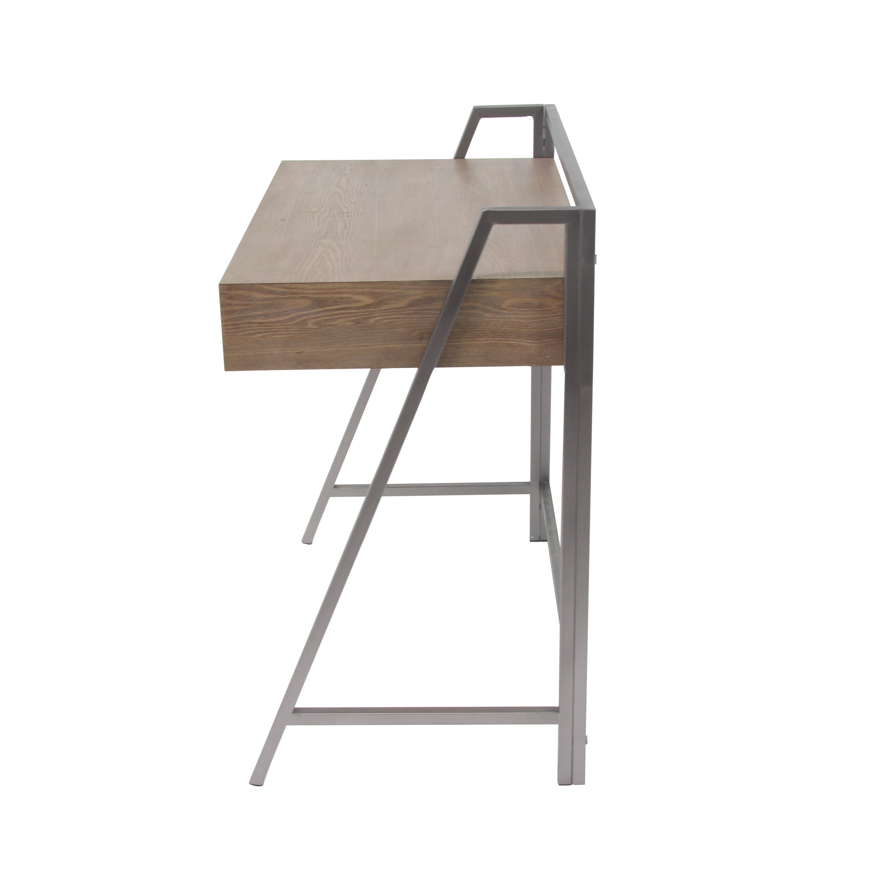 DecMode 38" x 34" Brown Wood Desk with Grey Metal Frame, 1-Piece