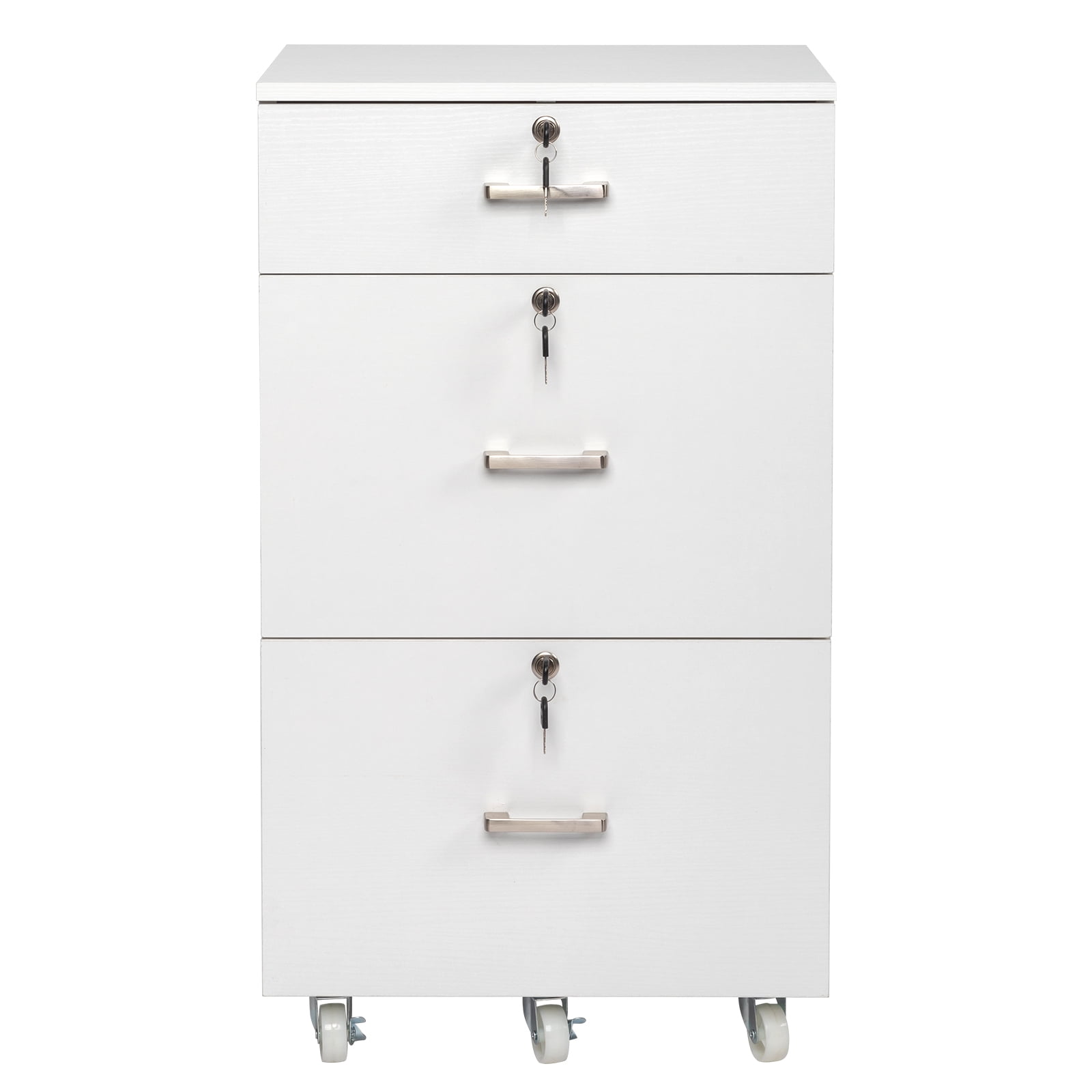 Ktaxon 3 Drawers File Cabinet Legal&Letter Size, with Pencil Drawers Mobile File Cabinet with Rollers, White