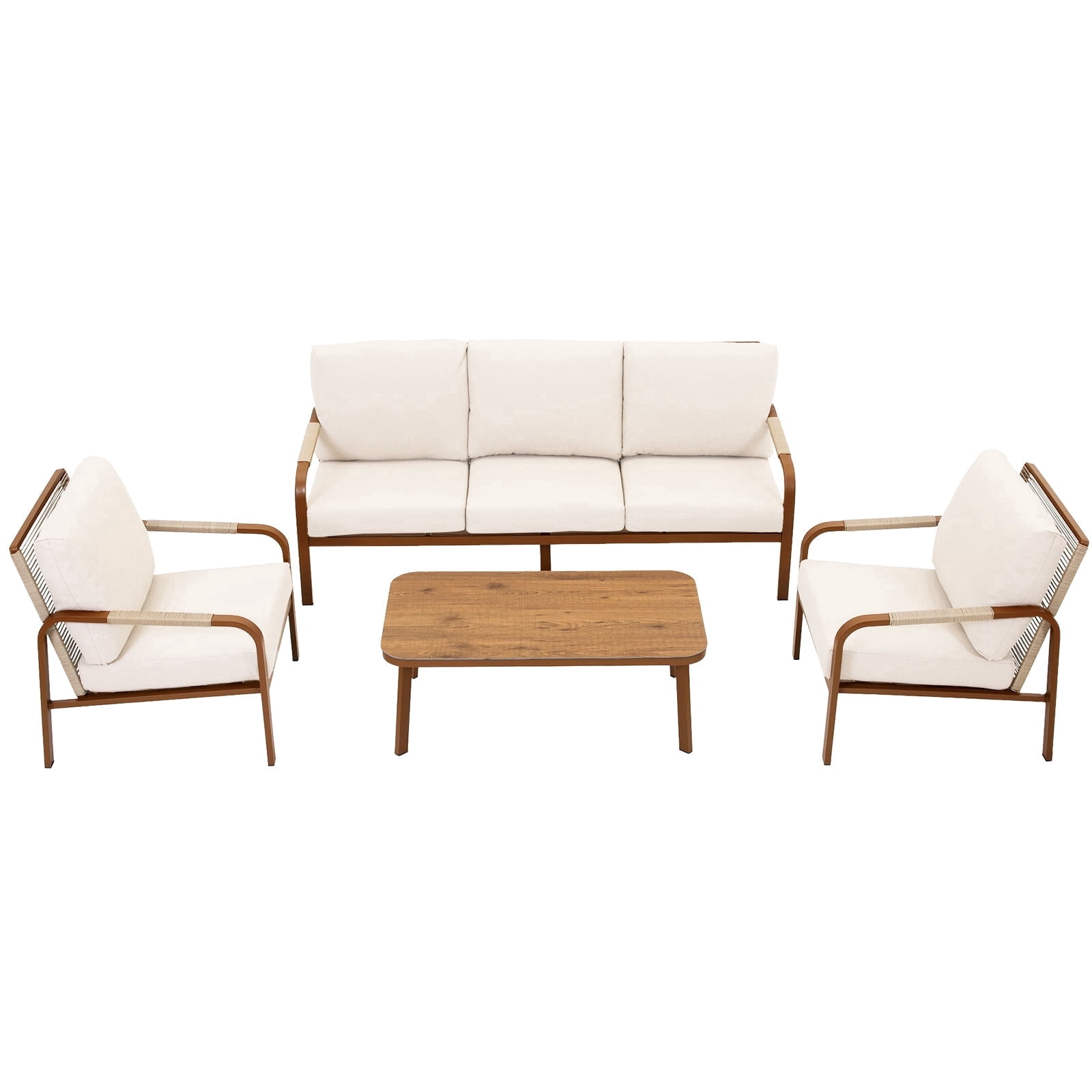 CozyJoy Aluminum 4-Piece Patio Sofa Set, Beige
