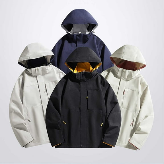 Men Jacket With Hoodie And Zipper Plus Size Mens Jackets Men Casual Fashion Solid-Color Fleece Pocket Zipper Long Sleeve Stand-up Collar Jacket, M-5XL