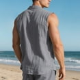 thumbnail image 5 of COSFO Button Down Shirts for Men Casual Cotton Linen Gray Sleeveless Tops Collared Loose Summer with Pocket Tank Tops, 5 of 9