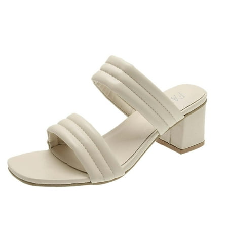 

Ladies Fashion Summer Solid Color Leather Thick High Heel Sandals And Slippers Women s & Outdoor Sandals & Slides Womens Black Dress Sandals Size 7