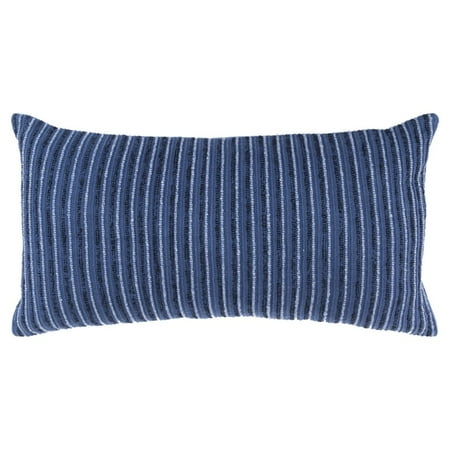 14&#34;x26&#34; Oversized Solid Striped Poly Filled Lumbar Throw Pillow Navy Blue - Rizzy Home: Cotton Canvas, Indoor Use, Hidden Zipper