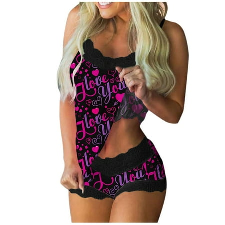 

Christmas Lingerie for plus Size Women Cami Print Set Pajamas Women Cutout Bodysuit for Women Lingerie
