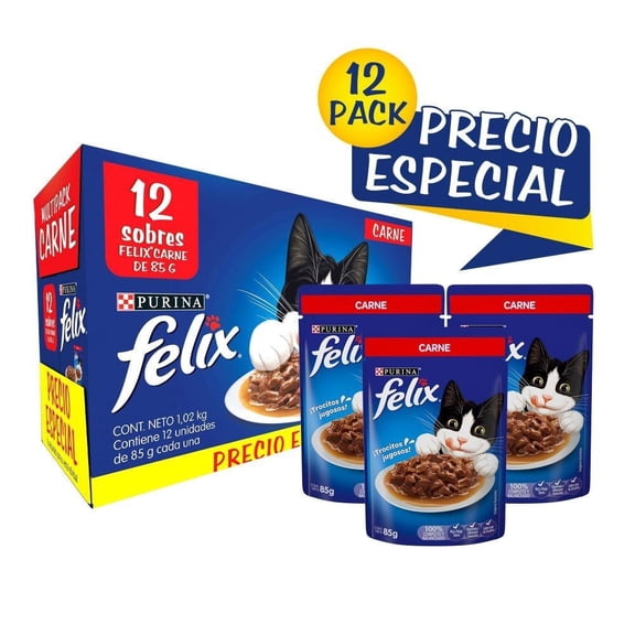 Alimento Húmedo para gato Purina Felix Sobre 12 pack Carne