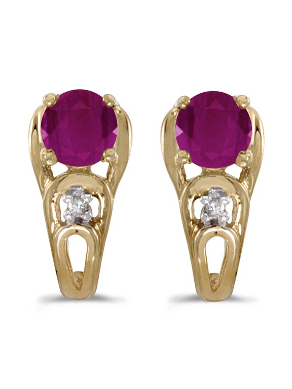 10k Yellow Gold Round Ruby And Diamond Earrings