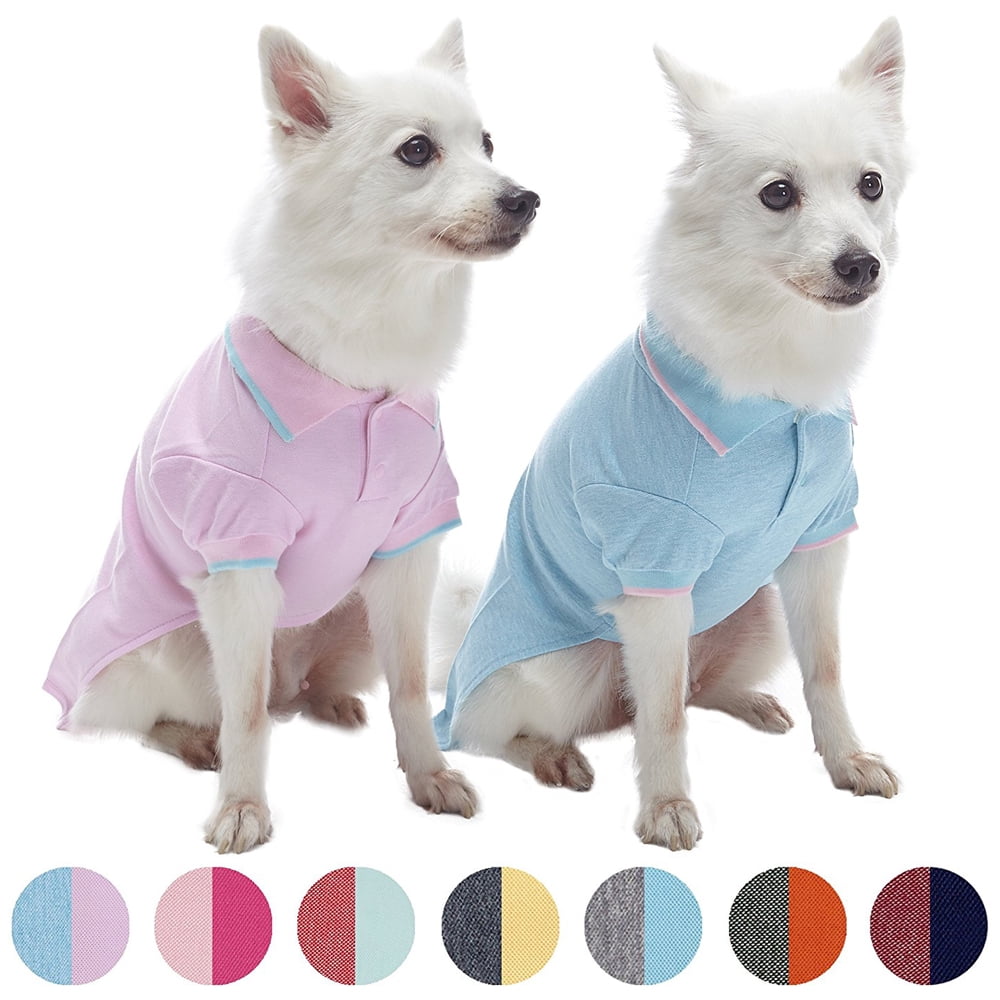 Blueberry Pet Pack of 2 Back to Basic Cotton Blend Dog Polo in Pastel Pink and Blue, Back Length