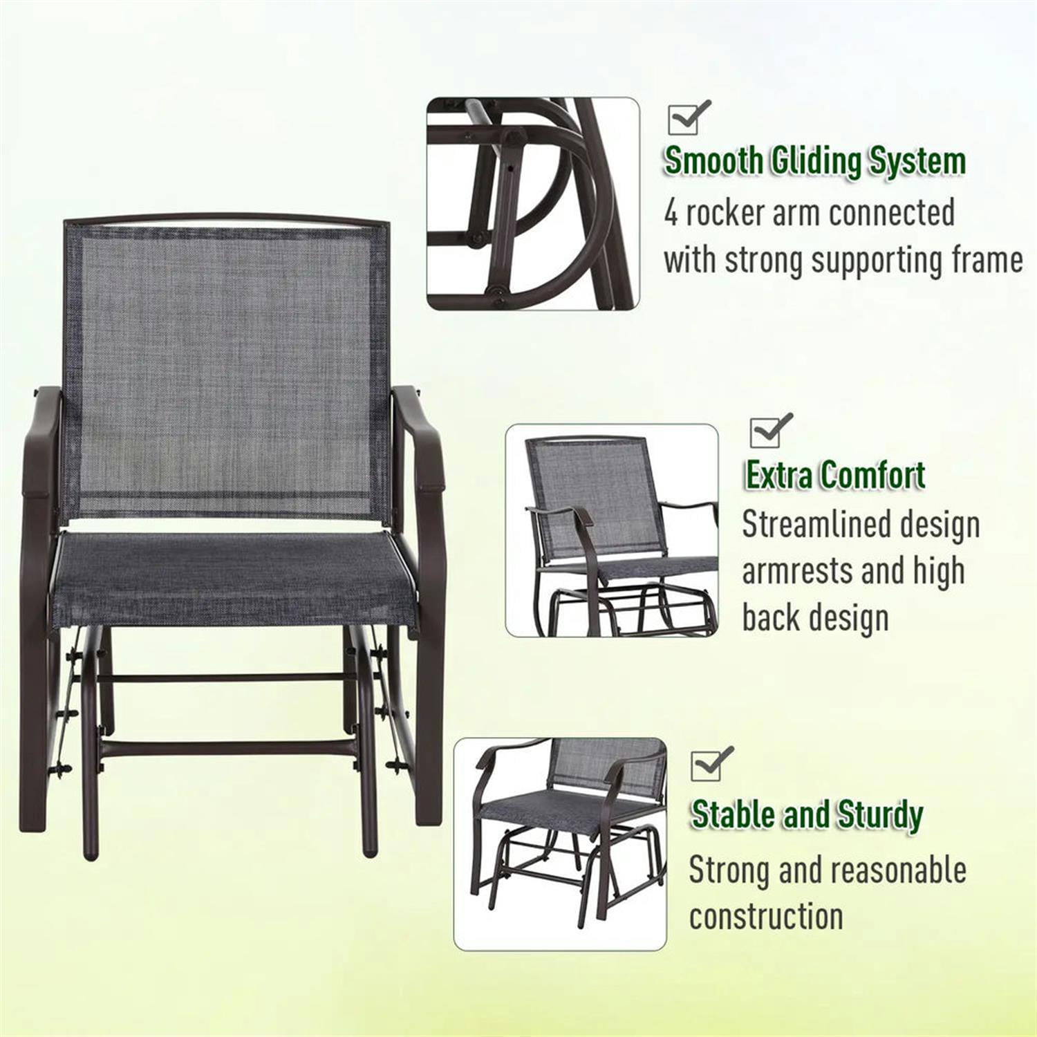 Demi Bonn 3-Piece Outdoor Glider Set with 2 Rocking Chairs, Breathable Sling Fabric, Glass Table, Ideal for Backyard, Garden, Porch, Gray