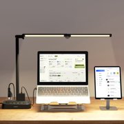 Lococo LED Desk Lamp with USB Charging Port, Type-C and AC Outlets, Surge Protection, Modern Style for Home Office