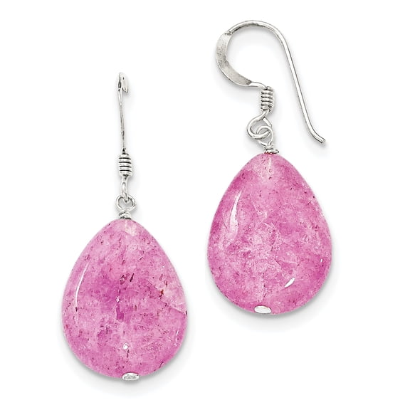 Sterling Silver Small Crack Aventurine Pink/Purple Tear Drop Earrings
