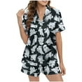 thumbnail image 6 of Halloween Womens Pajama Sets Unlined Cushiony Ghost Graphic Button Down Short Sleeve Shirts and Shorts 2 Piece Nightwear Relaxed Fit Cute Pjs, 6 of 8