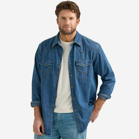 Wrangler Mid Wash Denim Snap - Mens Shirt  - 112361701