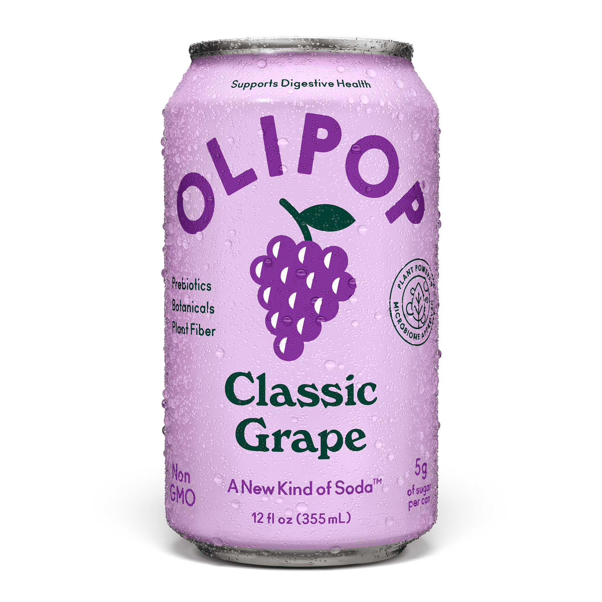 (6 pack) OLIPOP Prebiotic Soda, Classic Grape, 12 fl oz, 4 Pack, Pantry Packs (24 Total Cans)