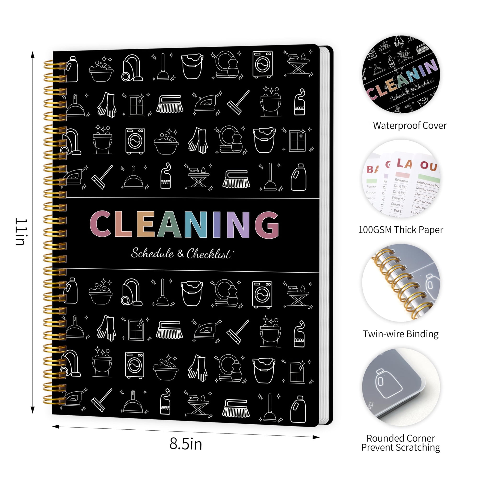 ADHD Cleaning Planner for Adults, Daily Weekly Monthly Organizer, Household Cleaning Schedule Notebook with Checklists, Deep Cleaning Templates, Family Chore Chart, Black