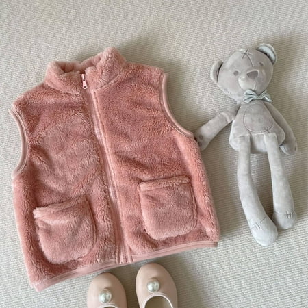 

DENGDENG Baby Unisex Zip Up Plush Vest Toddler High Neck Sleeveless Waistcoat Pockets Winter Warm Outwear 1Y-4Y