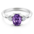thumbnail image 2 of Gem Stone King 925 Sterling Silver Purple Amethyst and White Moissanite 3-Stone Rings for Women (1.23 Cttw, Gemstone February Birthstone, Oval 8X6MM, Available in Size 5, 6, 7, 8, 9), 2 of 5