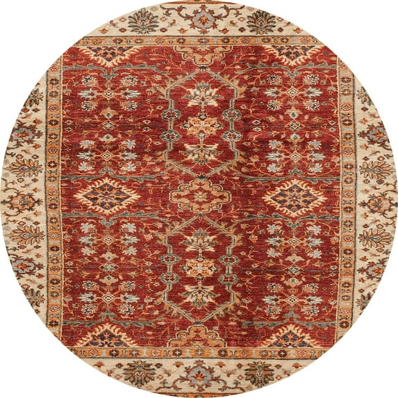 Ahgly Company Indoor Round Abstract Red Abstract Area Rugs, 6' Round