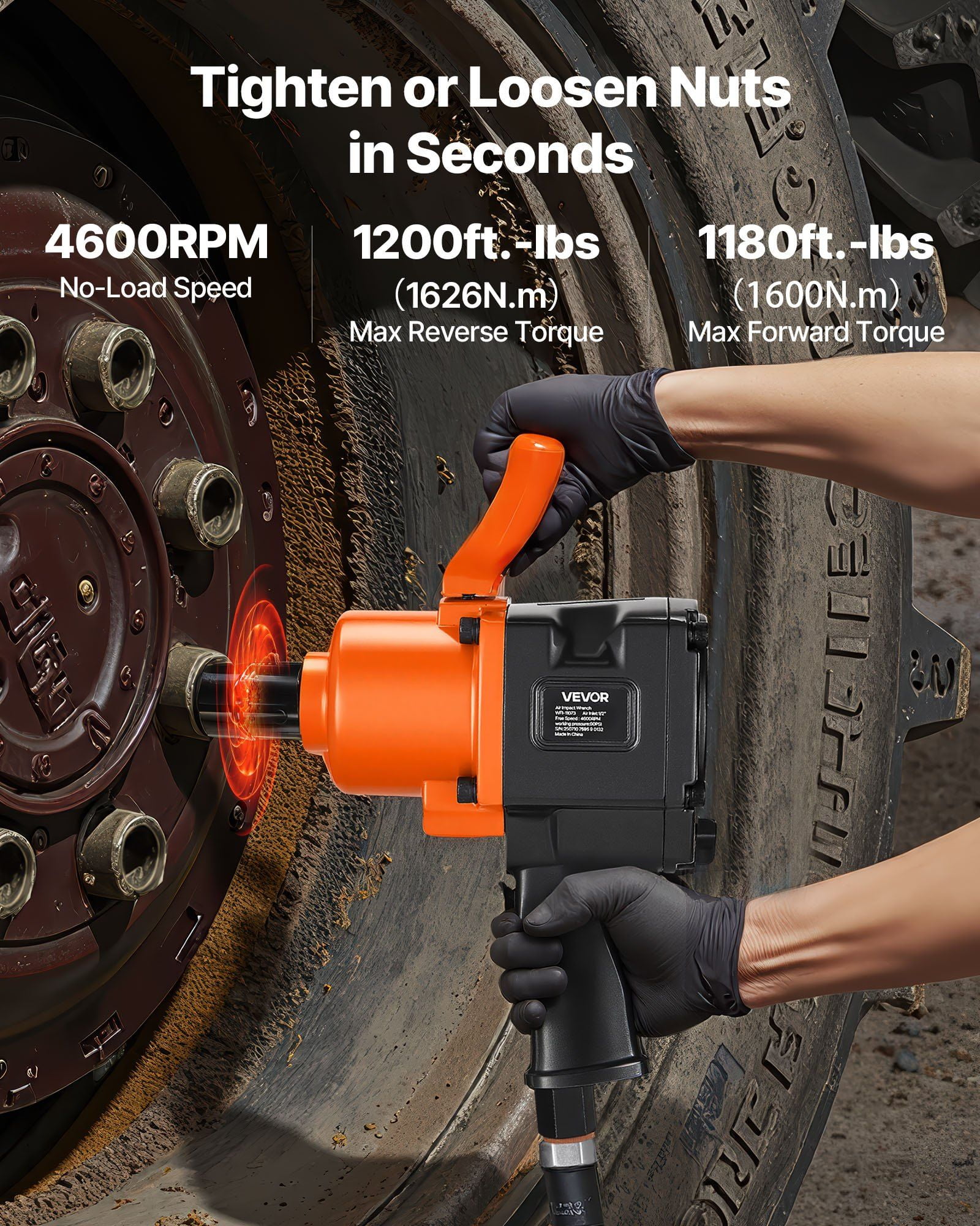 1-Inch High-Torque Air Impact Wrench, 1200 ft-lbs Nut-Busting Capacity, Ergonomic Dual-Handle Pneumatic Gun for Tough Repairs (16.4 lbs)