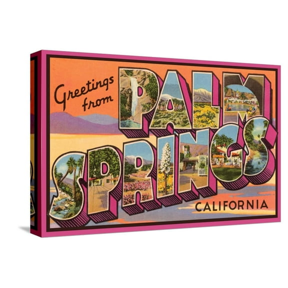 Art.com Greetings from Palm Springs Stretched Canvas Print Wall Art, 18" x 12"