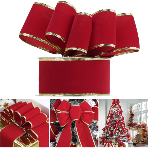 AIMUDI Cinta con alambre de terciopelo champán de 2,5 pulgadas, cinta navideña champán con alambre, cinta dorada champán para árbol de Navidad, coronas, guirnaldas, envoltorios de regalos, guirnaldas,