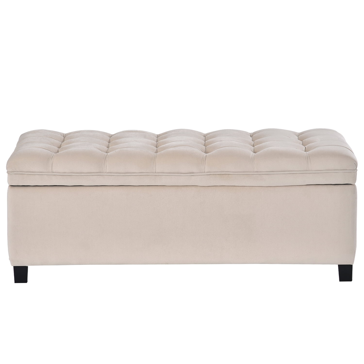 Kadyn Upholstered Flip Top Storage Bench, Storage Ottoman Bench with Button Tufted Top, Folding Chest Foot Rest Stool for Bedroom, Beige