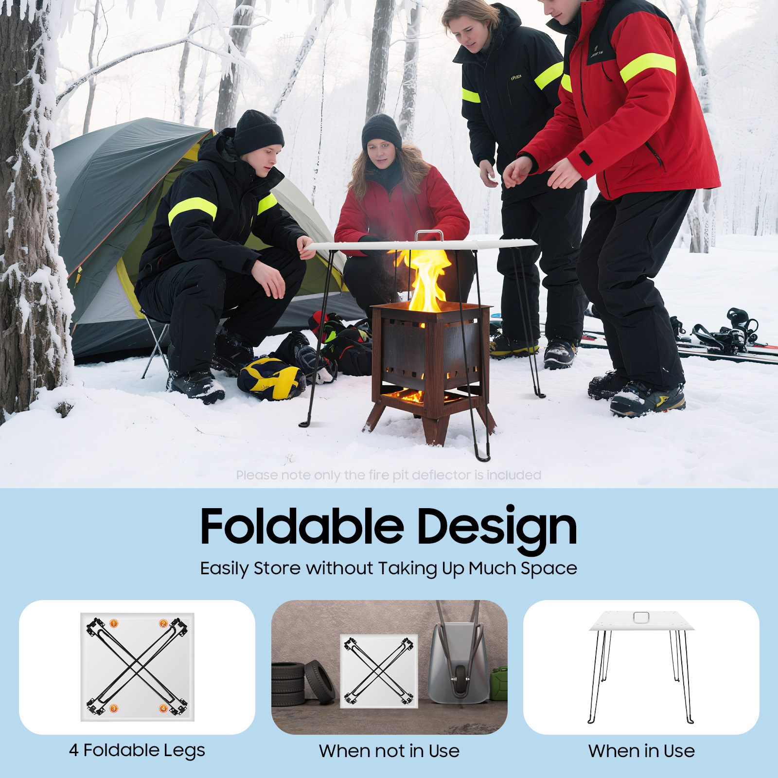 Fire Pit Heat Deflector - Stainless Steel, Foldable with Handle, Weatherproof, Safe & Durable, Ideal for Outdoor Fire Pits, Provides Efficient Heat Distribution