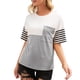 thumbnail image 2 of Camiseta de mujer a rayas, color block, manga corta, cuello redondo, camiseta holgada, gris, XL Vogacara  AP001245-12, 2 of 7