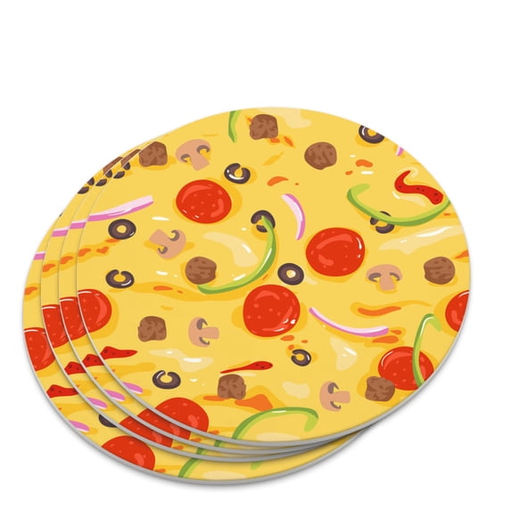 Combination Pizza Pattern With Pepperoni Olives and Onions Novelty Coaster Set